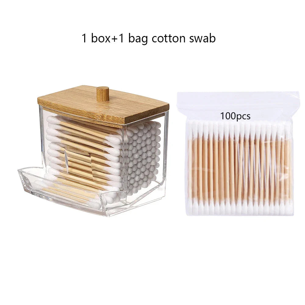 Bamboo Cotton Swab Storage Box